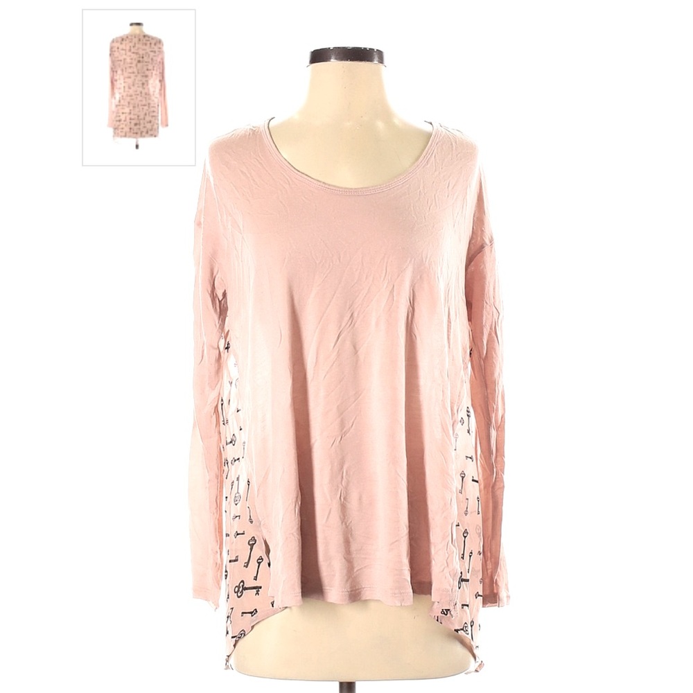 Peach pink modal blouse sheer back Femme by tresics long sleeves Women's S